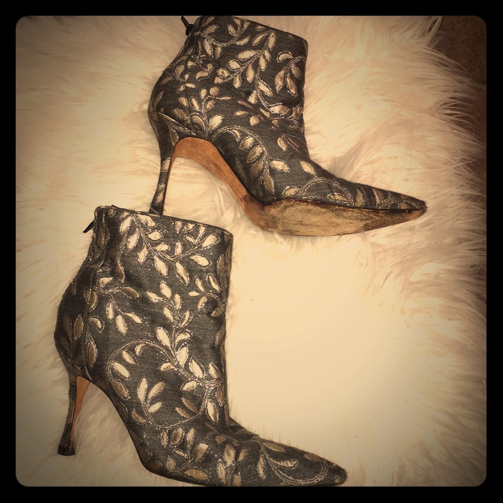 🌸🌴 Manila Blahnik Denim & Vine Ankle Boots 🌴🌸